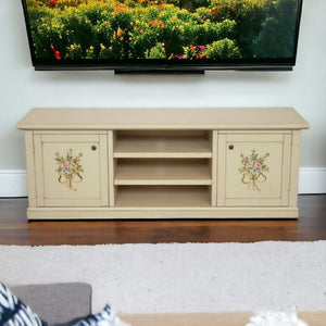 Porta tv 2 ante legno shabby avorio decori 160x46x56 - Mobili 2G