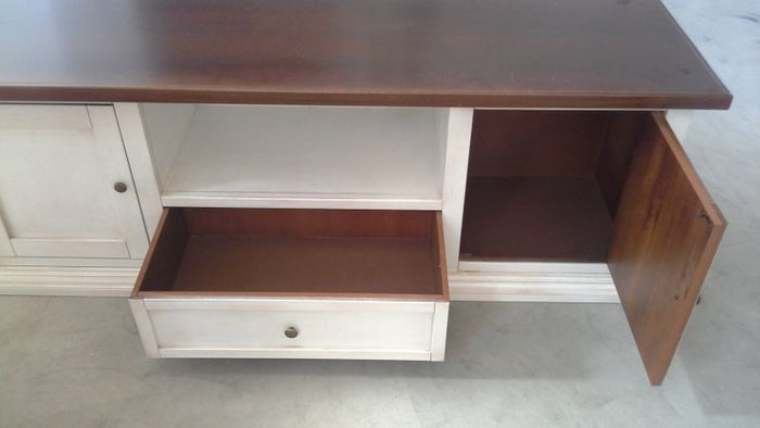 Porta tv 2 ante legno shabby bianco anticato noce 160x46x56 - Mobili 2G