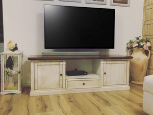Porta tv 2 ante legno shabby bianco anticato noce 160x46x56 - Mobili 2G