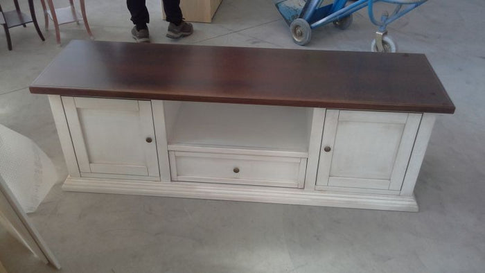 Porta tv 2 ante legno shabby bianco anticato noce 160x46x56 - Mobili 2G
