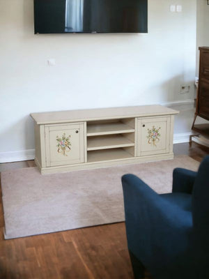 Porta tv 2 ante legno shabby bianco decori 160x46x56 - Mobili 2G