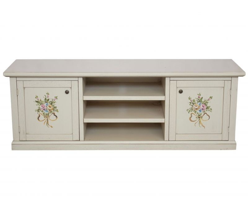 Porta tv 2 ante legno shabby bianco decori 160x46x56 - Mobili 2G