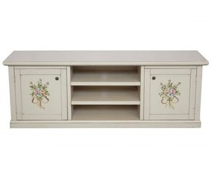 Porta tv 2 ante legno shabby bianco decori 160x46x56 - Mobili 2G
