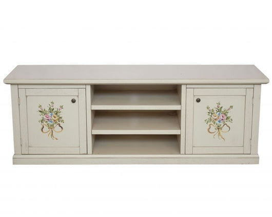 Porta tv 2 ante legno shabby bianco decori 160x46x56 - Mobili 2G