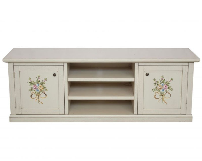 Porta tv 2 ante legno shabby bianco decori 160x46x56 - Mobili 2G