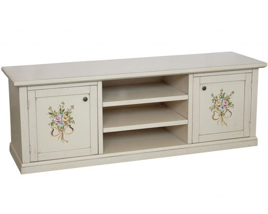 Porta tv 2 ante legno shabby bianco decori 160x46x56 - Mobili 2G