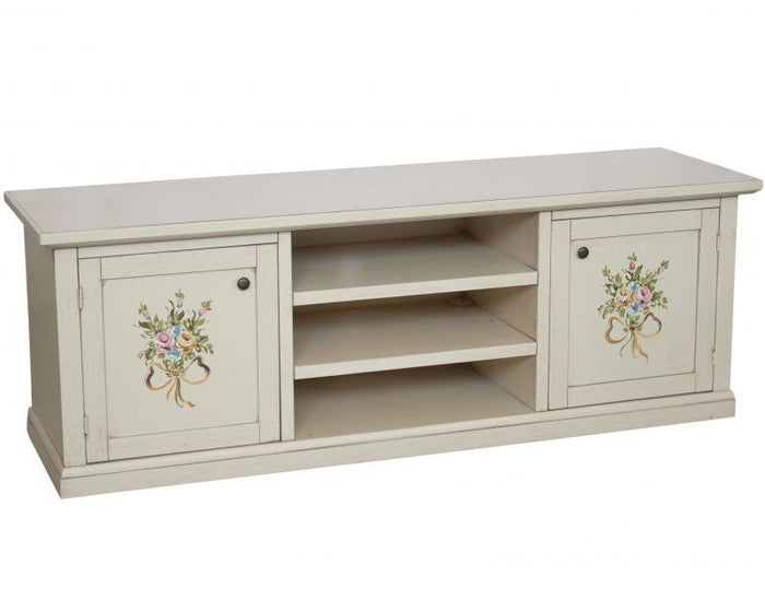 Porta tv 2 ante legno shabby bianco decori 160x46x56 - Mobili 2G