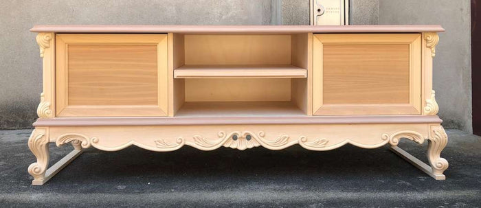 Porta tv 2 cassetti classico barocco legno grezzo 153x45x55 - Mobili 2G