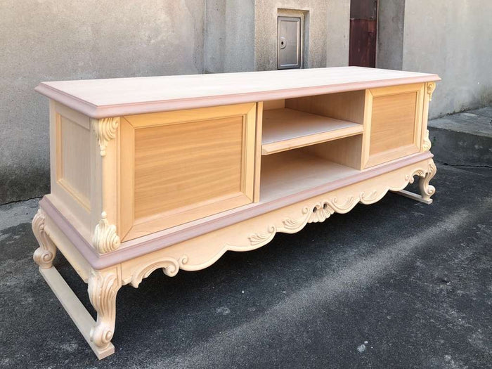 Porta tv 2 cassetti classico barocco legno grezzo 153x45x55 - Mobili 2G