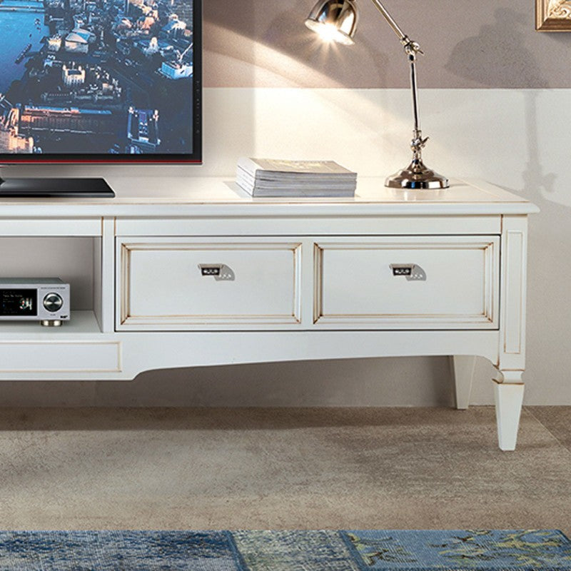 Porta tv 2 cassetti classico legno shabby bianco 220x50x51 - Mobili 2G