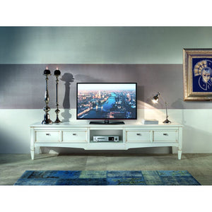 Porta tv 2 cassetti classico legno shabby bianco 220x50x51 - Mobili 2G