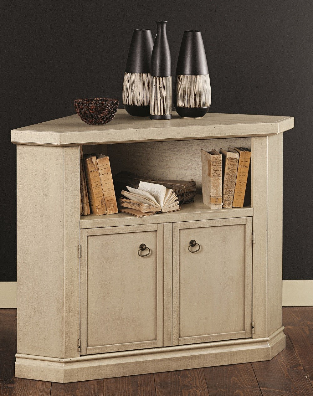 Porta tv 2 in legno shabby ad angolo avorio patinato 70x70x75 - Mobili 2G