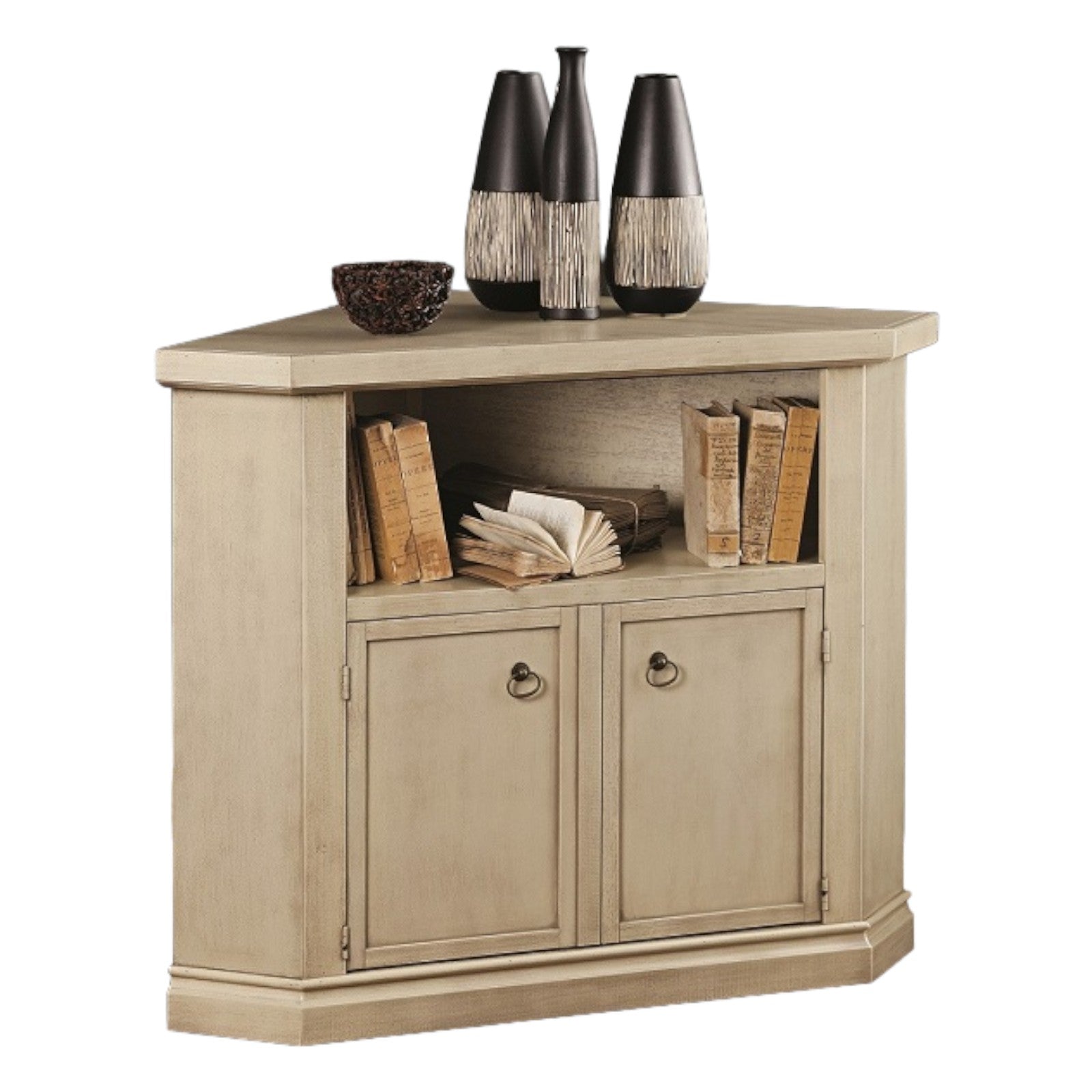 Porta tv 2 in legno shabby ad angolo avorio patinato 70x70x75 - Mobili 2G
