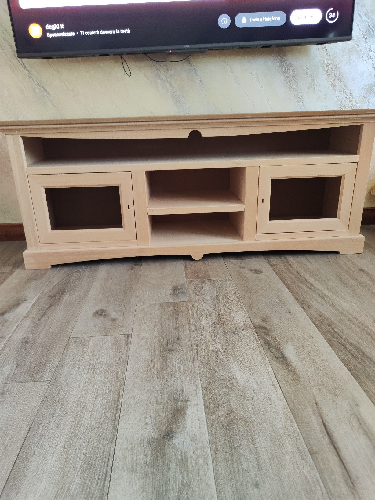 Porta tv 2 porte 3 vani a giorno legno grezzo 170x46x69 - Mobili 2G