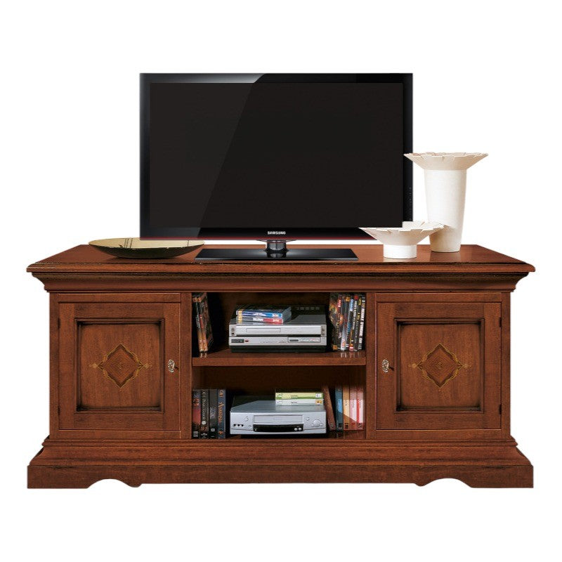 Porta tv 2 porte classico intarsiato legno tinta noce 130x50x60