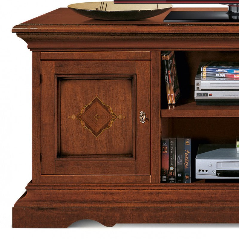 Porta tv 2 porte classico intarsiato legno tinta noce 130x50x60