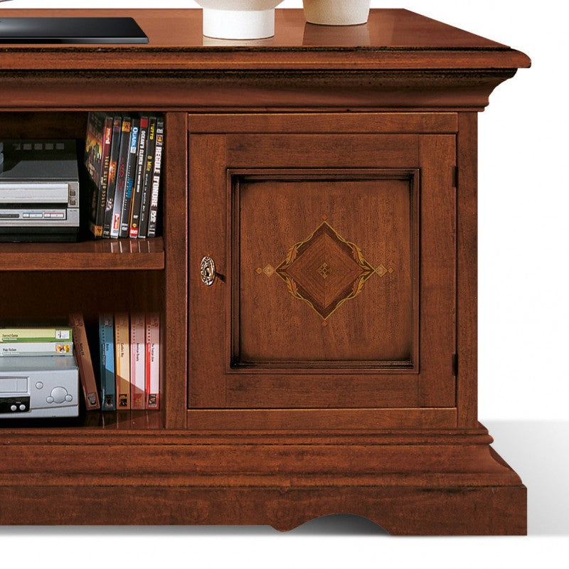 Porta tv 2 porte classico intarsiato legno tinta noce 130x50x60