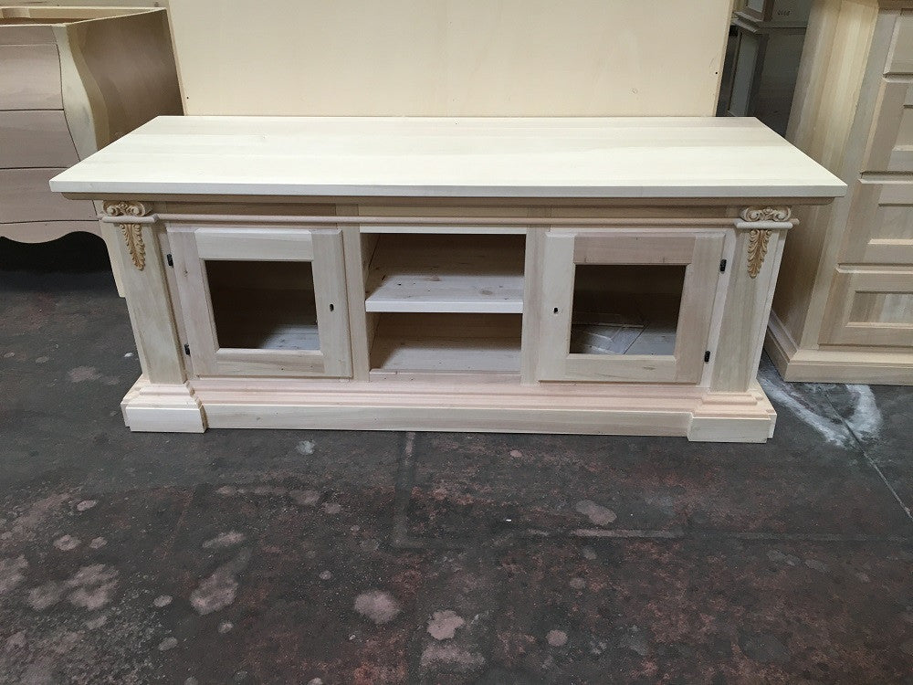 Porta tv 2 porte in legno grezzo arte povera  l.158 p.60 h.62 (401) - Mobili 2G