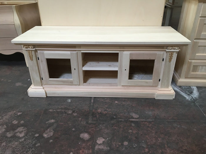 Porta tv 2 porte in legno grezzo arte povera  l.158 p.60 h.62 (401) - Mobili 2G