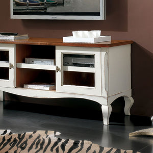 Porta tv 2 porte scorrevoli shabby legno bianco consumato 146x50x65 - Mobili 2G