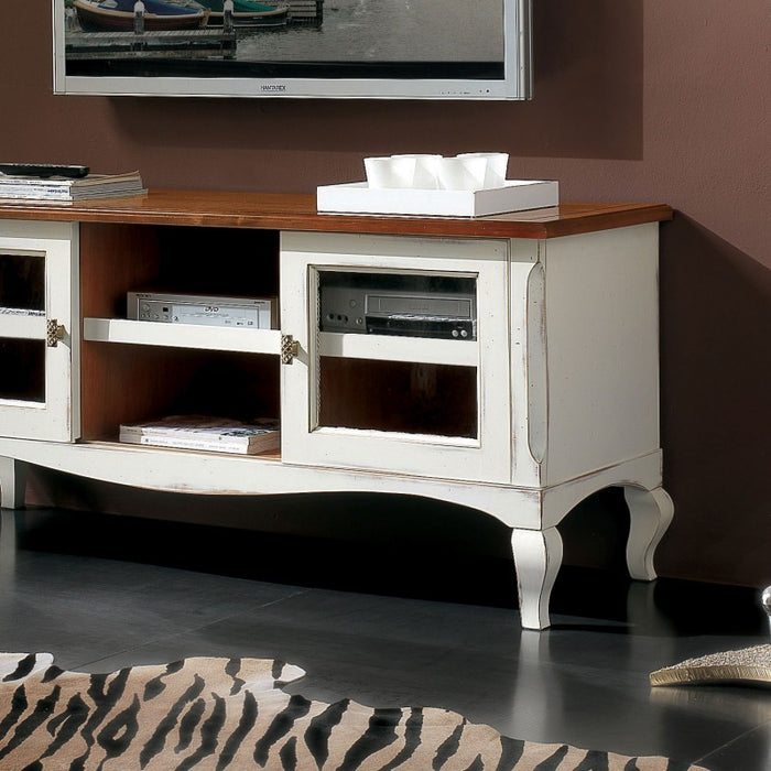 Porta tv 2 porte scorrevoli shabby legno bianco consumato 146x50x65 - Mobili 2G