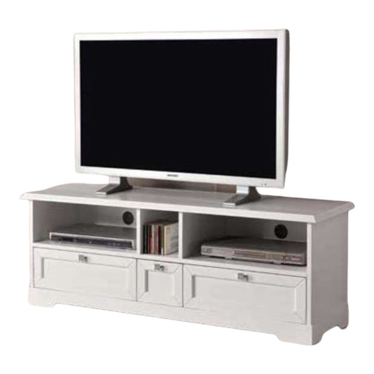 Porta tv 3 cassetti in legno arte povera bianco opacol.139 p.40 h.51