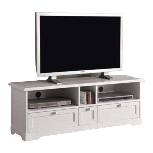 Porta tv 3 cassetti in legno arte povera bianco opacol.139 p.40 h.51