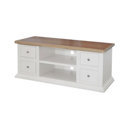 Porta tv 4 cassetti 2 vani a giorno shabby bianco e naturale 120x50x53 - Mobili 2G