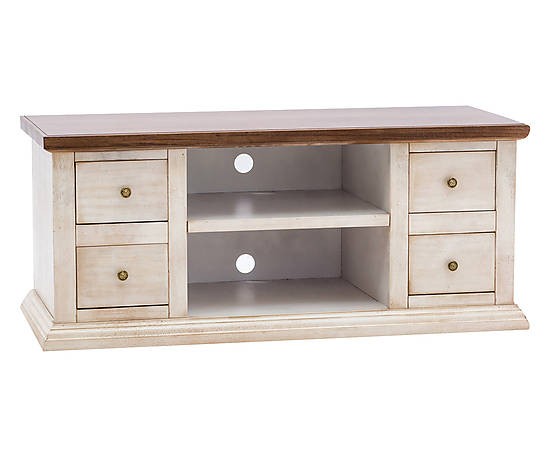 Porta tv 4 cassetti shabby bianco anticato e noce 120x50x53 - Mobili 2G