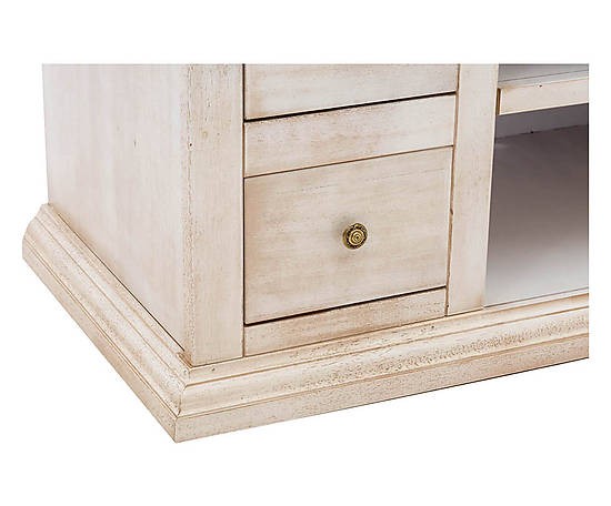 Porta tv 4 cassetti shabby bianco anticato e noce 120x50x53 - Mobili 2G