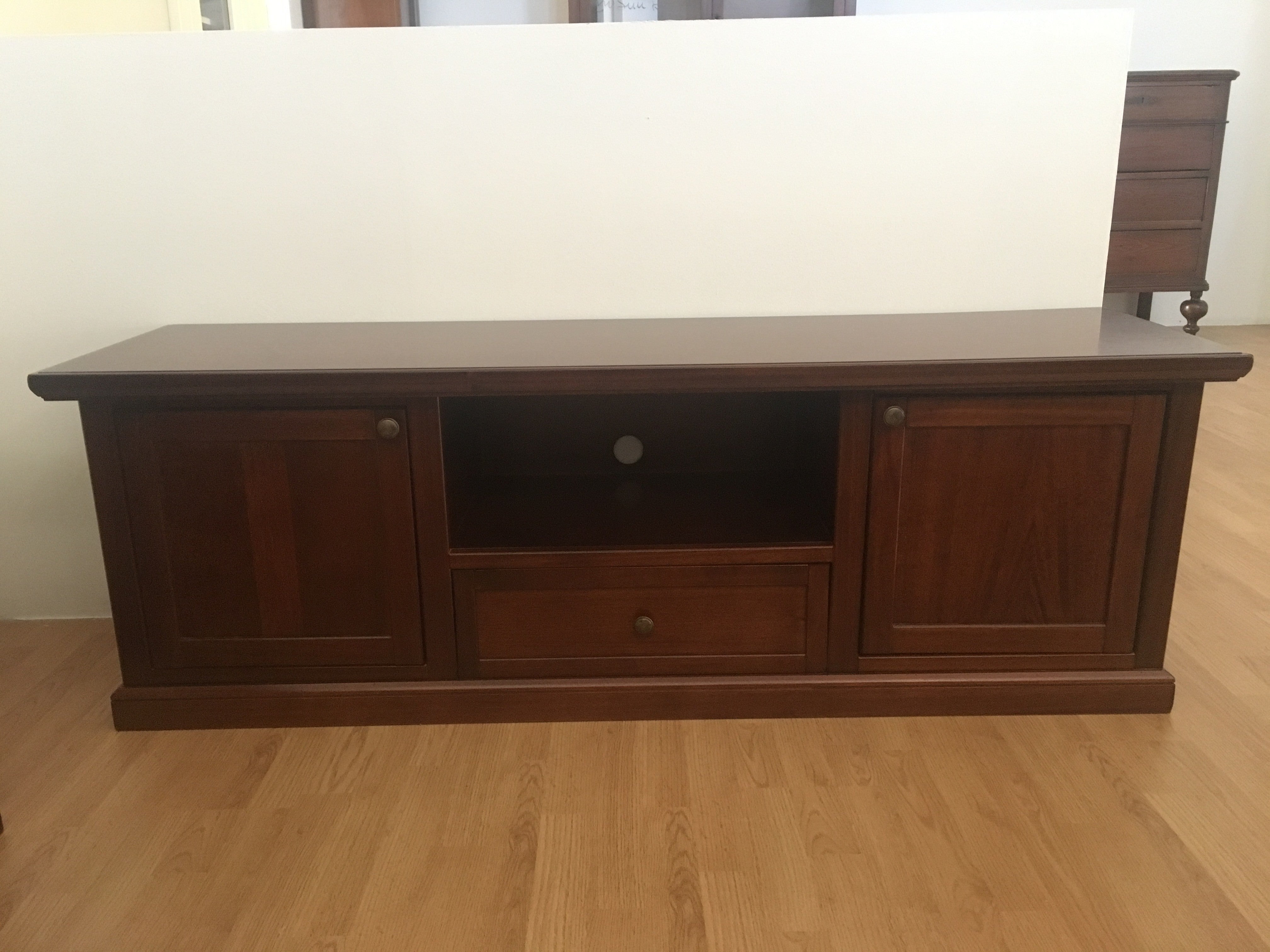 Porta tv arte povera in legno tinta noce 160x45h56