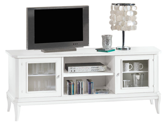Porta tv basso in legno shabby bianco 164x46x64