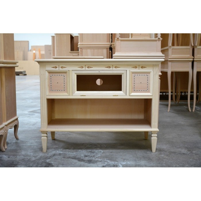 Porta tv classico 2 cassetti 1 ribalta in legno grezzo  l.100 p.51 h.75 - Mobili 2G