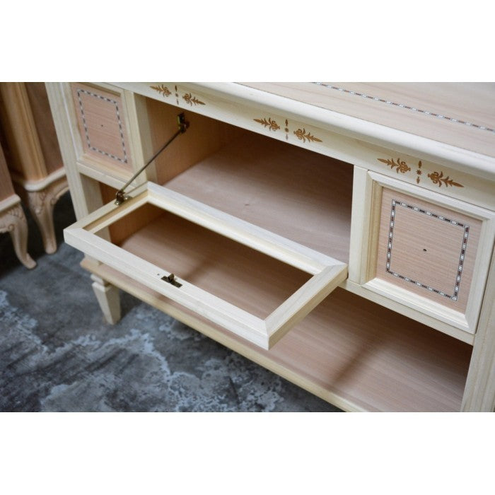 Porta tv classico 2 cassetti 1 ribalta in legno grezzo  l.100 p.51 h.75 - Mobili 2G