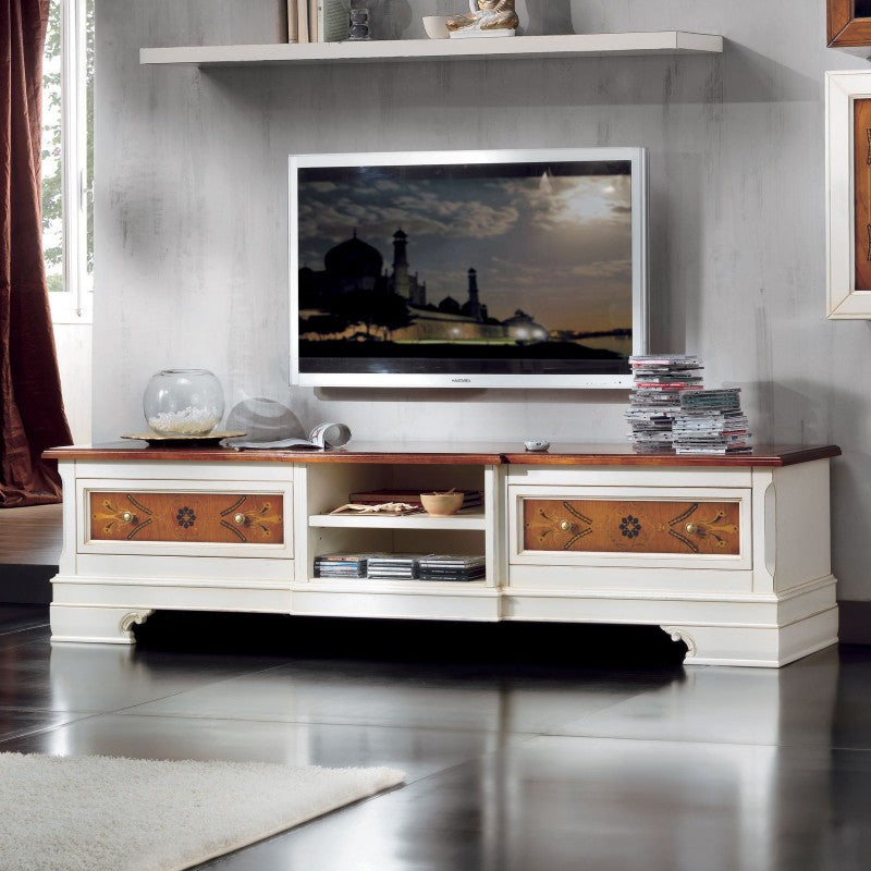 Porta tv classico 2 cassetti legno shabby bicolore  200x52x50 - Mobili 2G