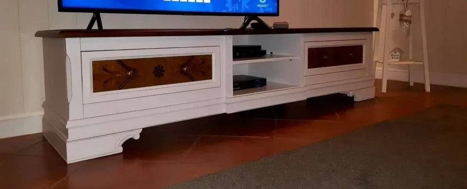 Porta tv classico 2 cassetti legno shabby bicolore  200x52x50 - Mobili 2G