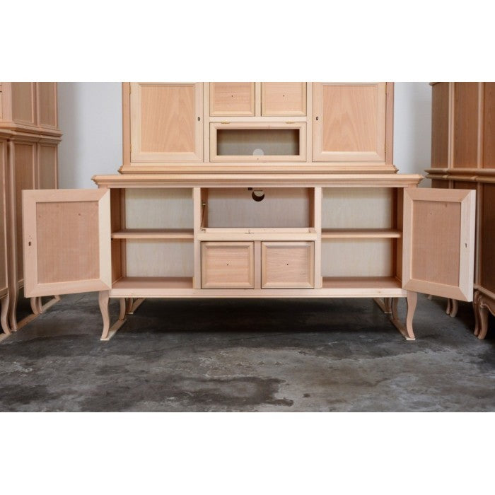 Porta tv classico 2 porte 2 cassetti in legno grezzo l.140 p.45 h.70 - Mobili 2G