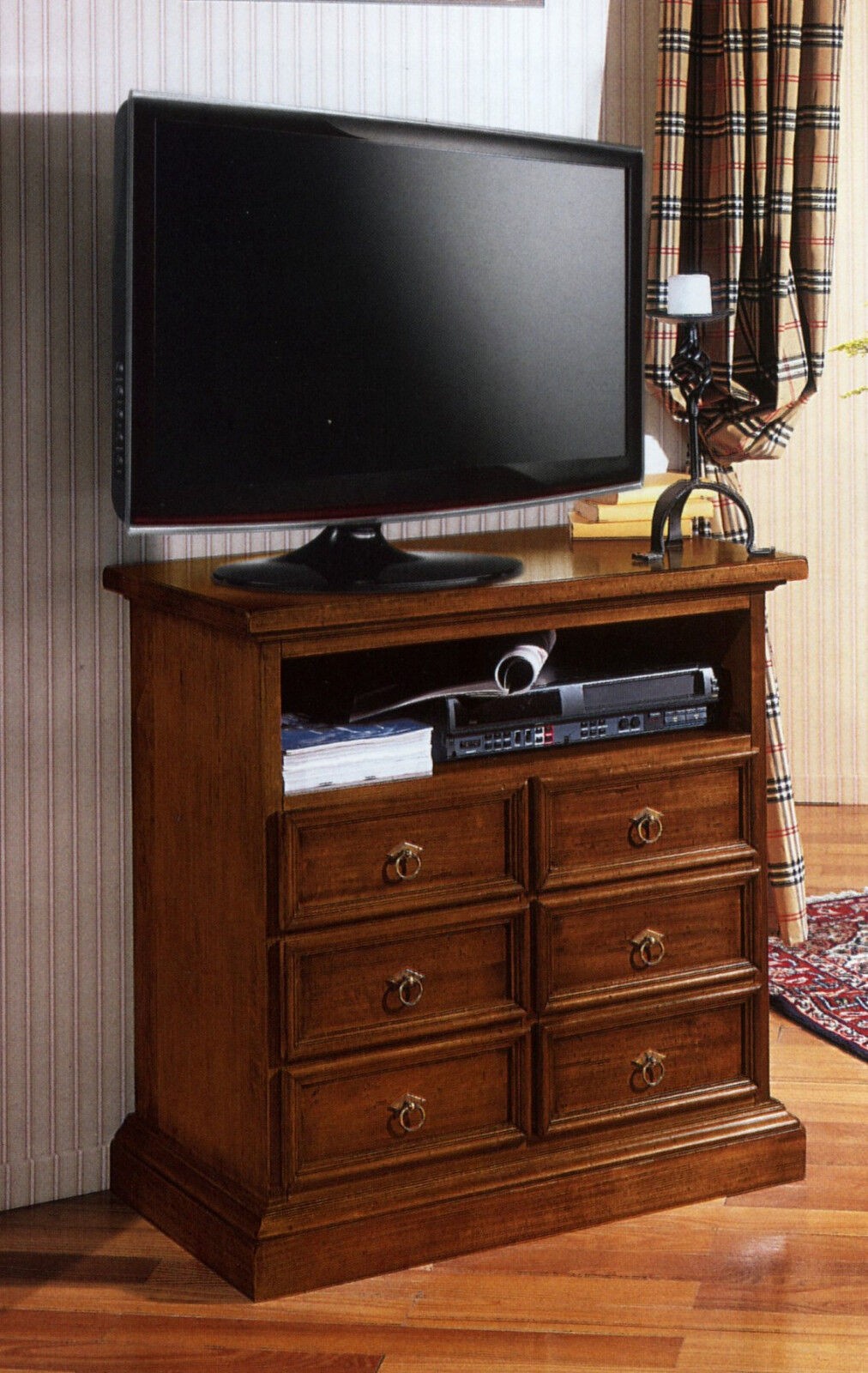 Porta tv classico 6 cassetti 1 vano tinta noce 83x47x84 - Mobili 2G