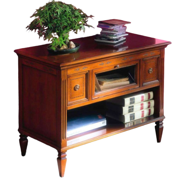 Porta tv classico in legno 2 cassetti 1 ribalta finitura bassano l.100 p.51 h.75 - Mobili 2G