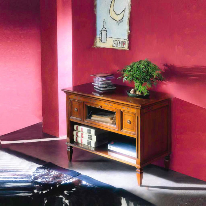 Porta tv classico in legno 2 cassetti 1 ribalta finitura bassano l.100 p.51 h.75 - Mobili 2G