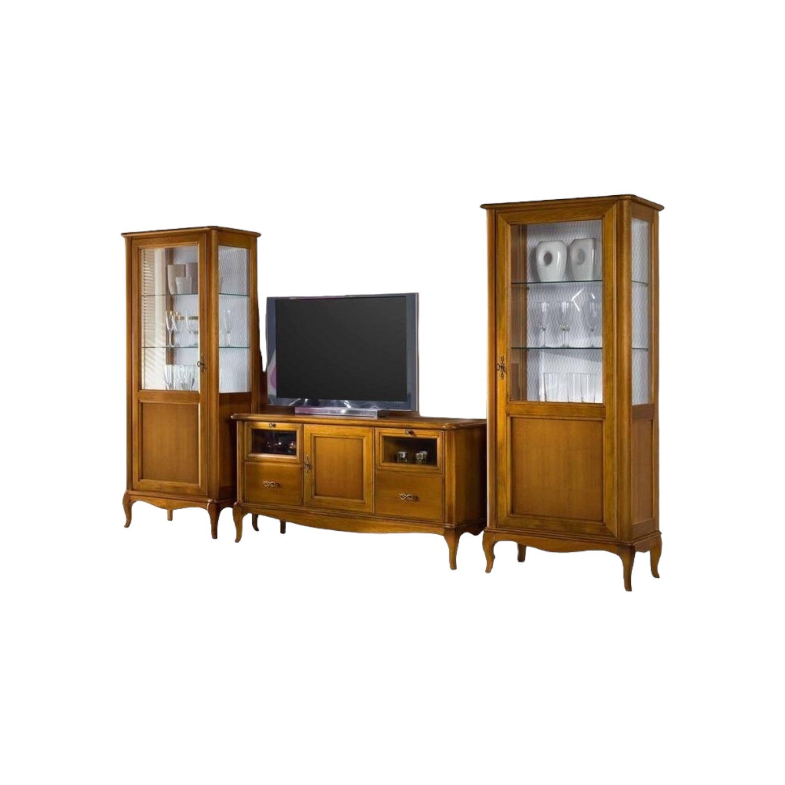 Porta tv classico in legno 2 cassetti 2 ribalte finitura bassano l.141 p.47 h.70 - Mobili 2G