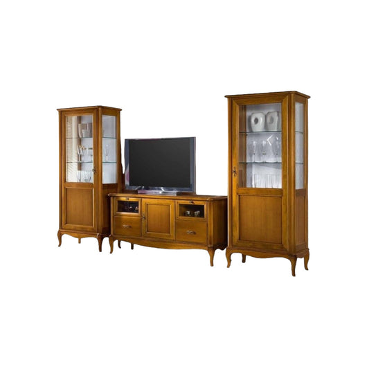 Porta tv classico in legno 2 cassetti 2 ribalte finitura bassano l.141 p.47 h.70 - Mobili 2G