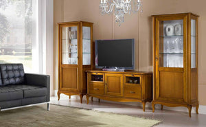 Porta tv classico in legno 2 cassetti 2 ribalte finitura bassano l.141 p.47 h.70 - Mobili 2G