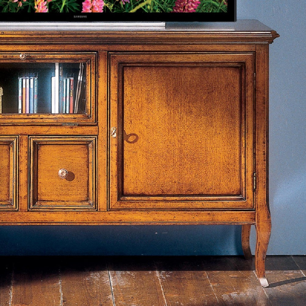Porta tv classico in legno 2 porte 2 cassetti finitura bassano l.140 p.45 h.70 - Mobili 2G