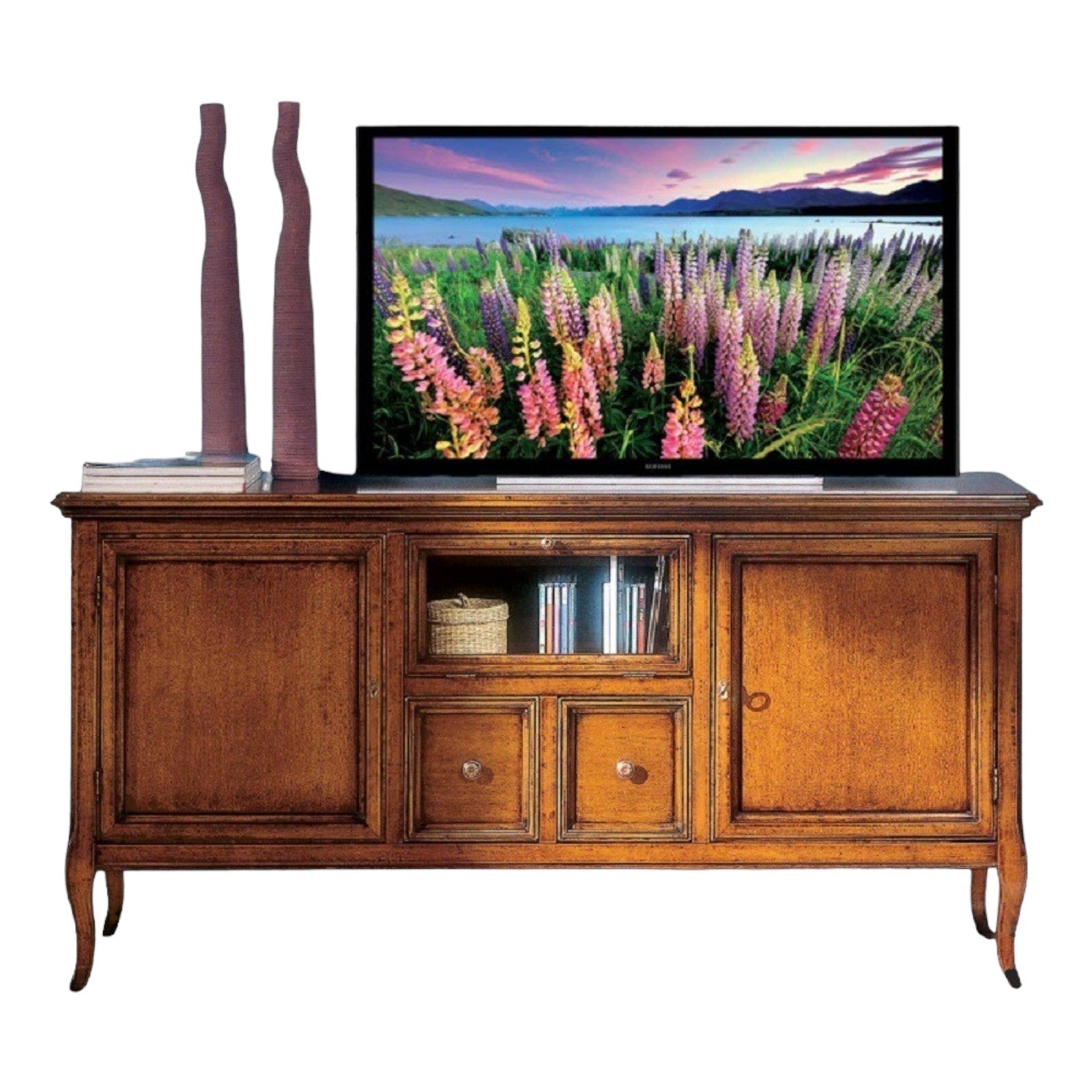 Porta tv classico in legno 2 porte 2 cassetti finitura bassano l.140 p.45 h.70 - Mobili 2G