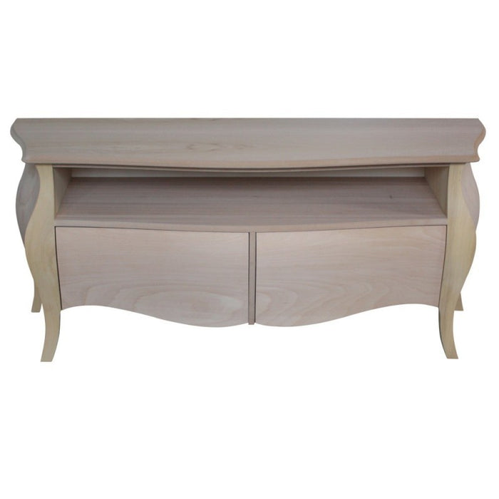 Porta tv  classico in legno bombato 2 cassetti grezzo l.141 p.45 h.62 (3267) - Mobili 2G