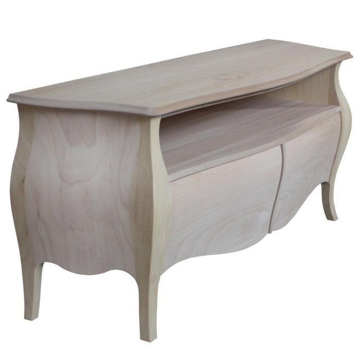 Porta tv  classico in legno bombato 2 cassetti grezzo l.141 p.45 h.62 (3267) - Mobili 2G