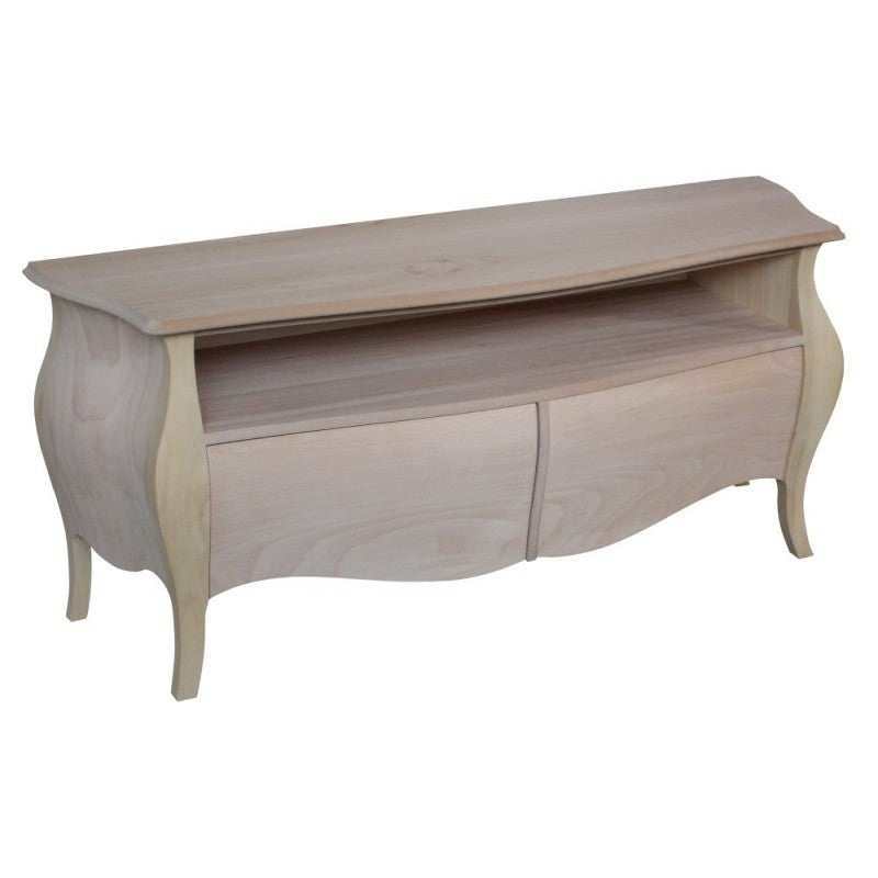 Porta tv  classico in legno bombato 2 cassetti grezzo l.141 p.45 h.62 (3267) - Mobili 2G