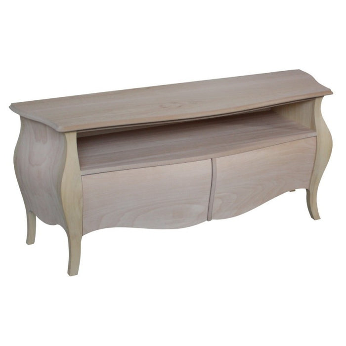 Porta tv  classico in legno bombato 2 cassetti grezzo l.141 p.45 h.62 (3267) - Mobili 2G