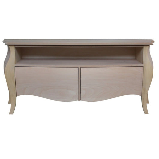 Porta tv  classico in legno bombato 2 cassetti grezzo l.141 p.45 h.62 (3267) - Mobili 2G